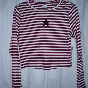 No Boundaries Ribbed Striped Top in Burgundy and White